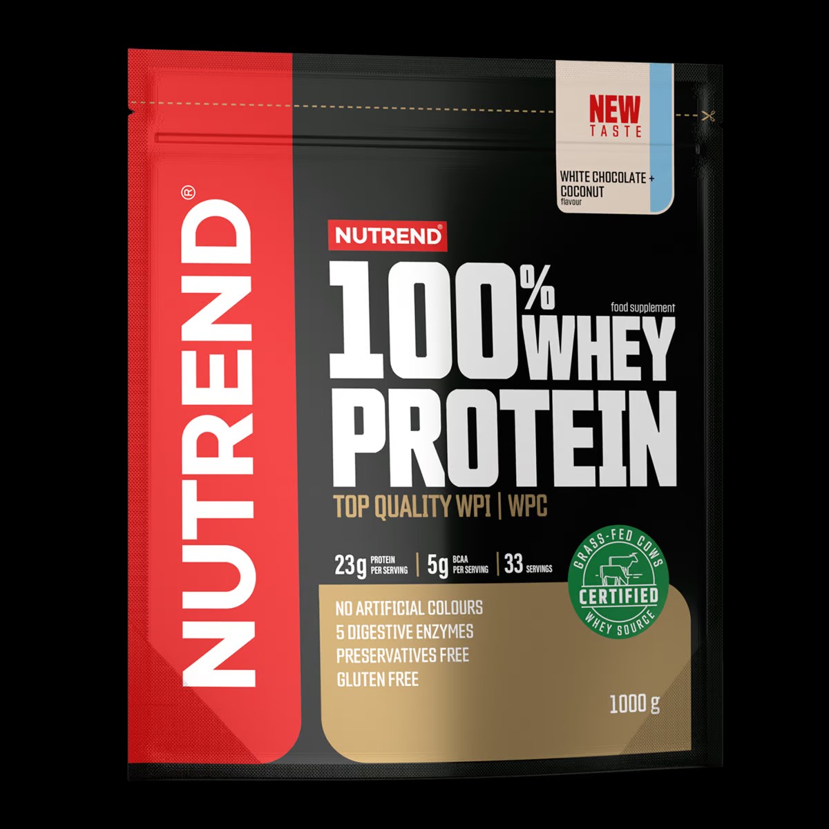 detail protein Nutrend 100% Whey Protein 100g=69Kč