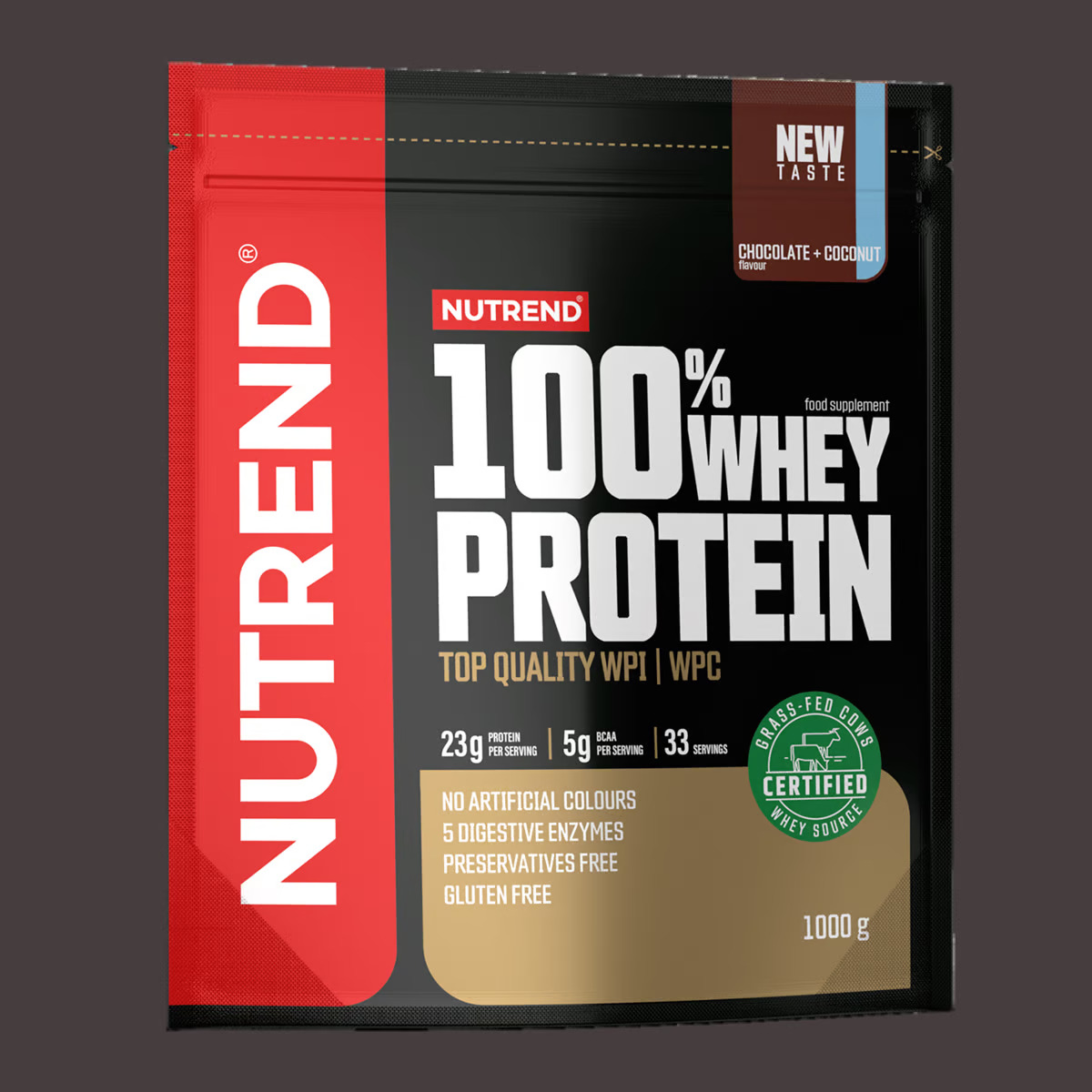 detail protein Nutrend 100% Whey Protein 100g=69Kč